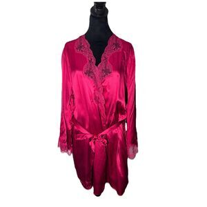 Vintage 90S Lejaby Saks 100% Silk Women’s Lace Trimmed Kimono Wrap Robe Sz Large